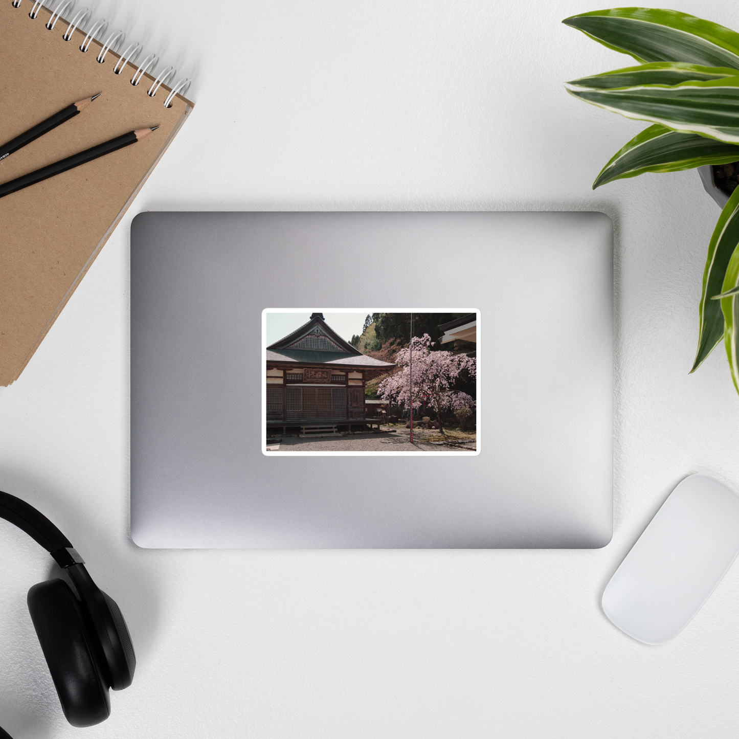 Kyoto Mountain Temple with Cherry Blossoms Sticker